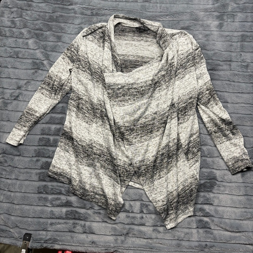 Signature Studio Plus Size 2X Black White Striped Draped Cardigan KU3280ST